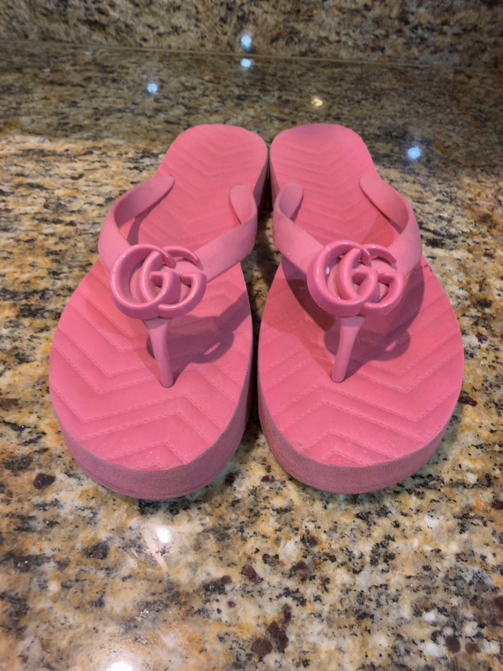 Pink Women’s Gucci Platform Flip Flop Sandals with Interlocking Logo
